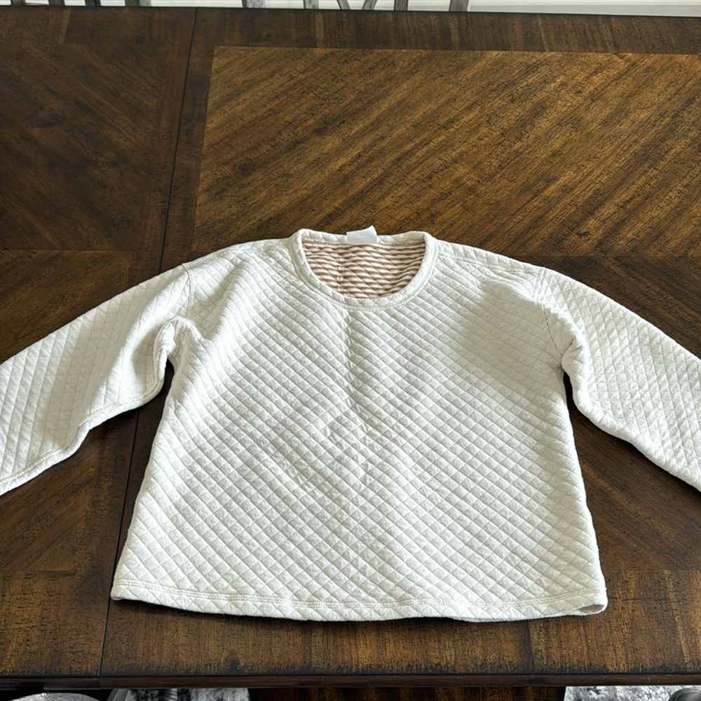 XS J. Crew Tan and Cream Crewneck Reversible Top Quilted Stripe